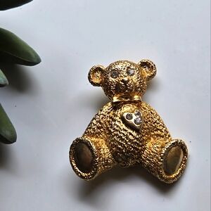 VTG Goldtone W/Rhinestones Teddy Bear Brooch